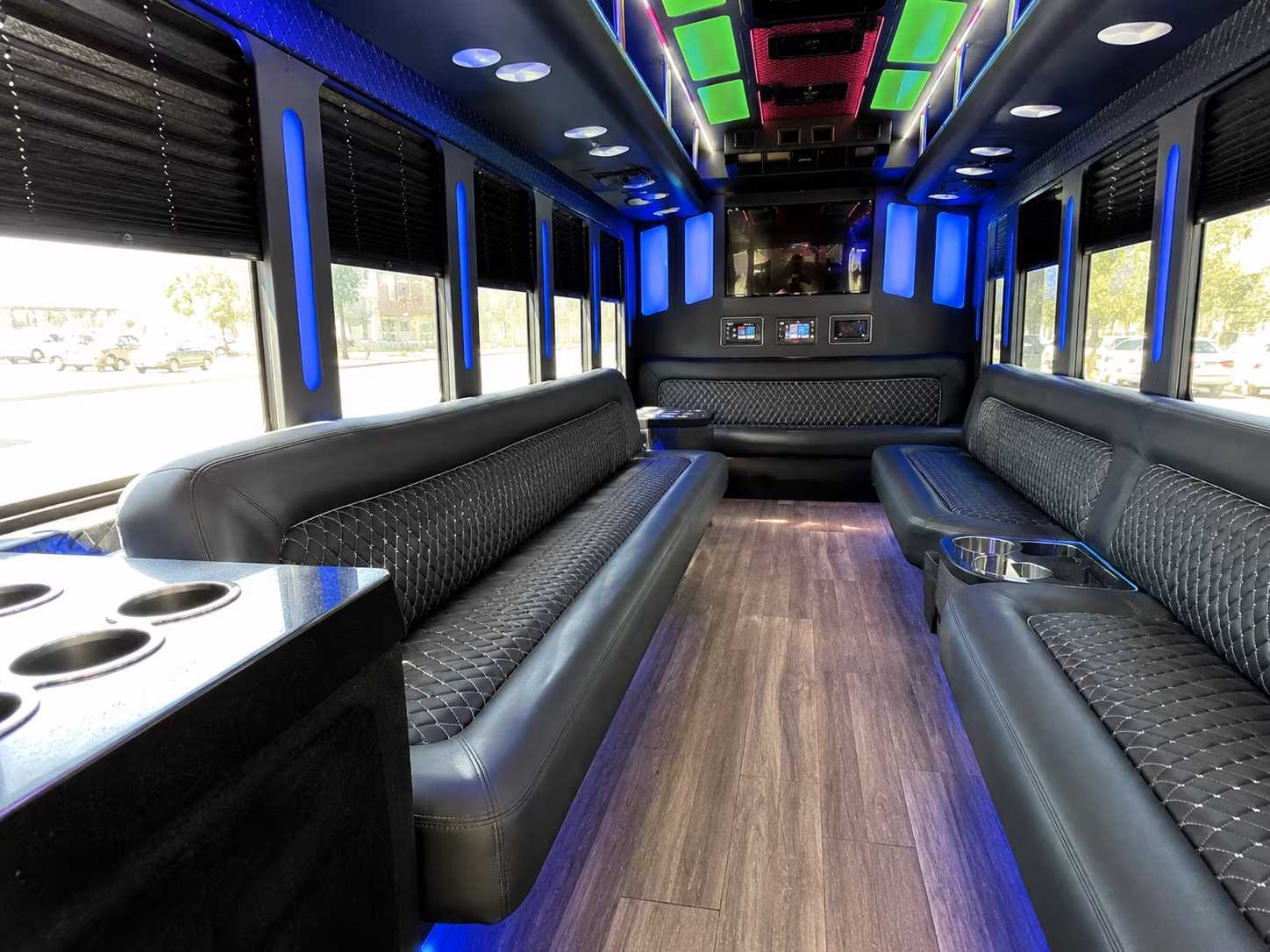 little rock 15 passenger party bus inside